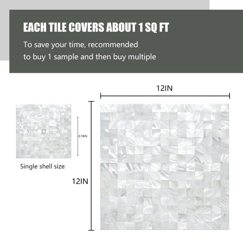 KASARO Peel and Stick Backsplash Shell Tiles, Mother of Pearl Mosaic Self Adhesive Tiles for Kitchen Wall Bathroom Bedroom Decor, White, 6-Sheet - Image 2
